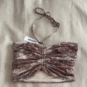 Garage Brown Paisley Ruched Halter Top